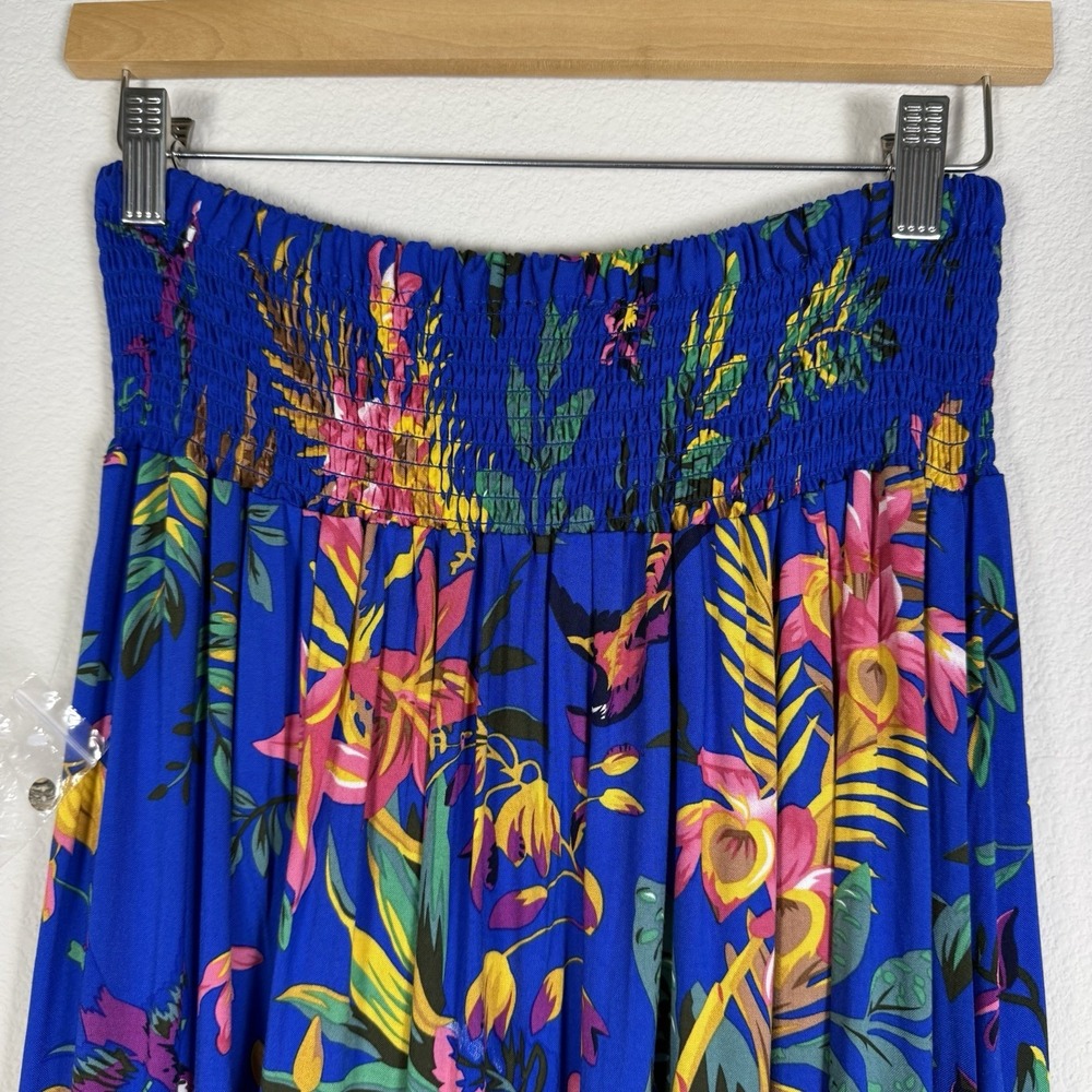Floral Blue Maxi Skirt with Smocked Waist - Picture 7 of 12